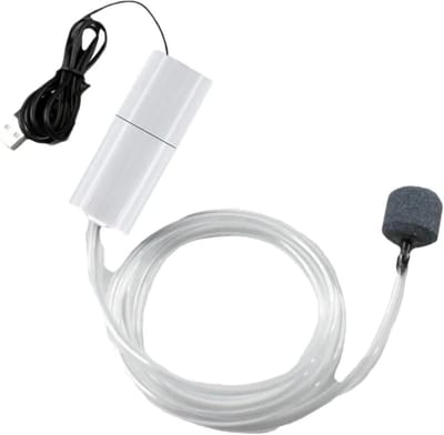 Mini USB-aquariumluchtpomp ultrastille 1-2W luchtpomp - met luchtsteen en siliconenslang - draagbaar werkt op USB geschikt voor kleine tot middelgrote aquariums - vijvers en vissen in de buitenlucht