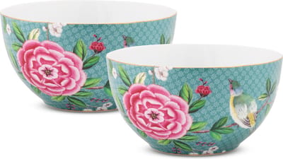 Pip Studio Blushing Birds Ontbijtkommen - Blauw - Porselein - Set van 2 - 15cm