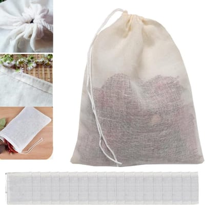 Set van 20 Herbruikbare Katoenen Trekkoordzakken (10 cm x 15 cm) voor Thee, Koffie en Marinades