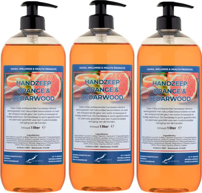 Handzeep Sweet Orange & Cedarwood 1 liter - met gratis pomp - set van 3 stuks