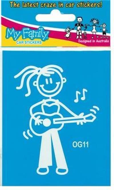 Meisje met gitaar - autosticker - wit - 9 cm