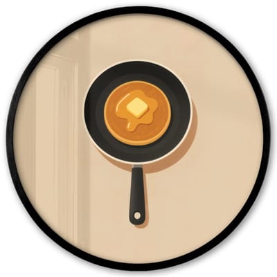 Poster in lijst Rond - Fotolijst 40x40 cm - Posters - Pannenkoek - Koekenpan - Boter - Minimalistisch - Ronde posterlijst zwart - Decoratie - Wanddecoratie woonkamer - Muurdecoratie slaapkamer