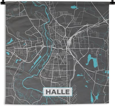Wandkleed - Wanddoek - Stadskaart – Halle – Duitsland – Plattegrond – Kaart - 180x180 cm - Wandtapijt