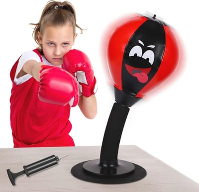 Bureau Bokszak - Zuignap Punch Bag voor Thuis en Kantoor - Ideaal voor Kinderen en Volwassenen - Zwart Rood