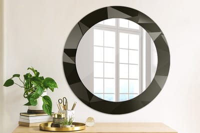 Wallfluent Bedrukte Ronde Spiegel - Ronde Spiegel Met Bedrukte Lijst Abstract Zwart - 60 cm / 46 cm - Zwart - Zwart Ronde Spiegel Met Decoratie - Badkamerspiegel - Gangspiegel - Eetkamer - Montageset