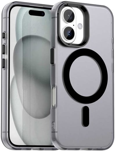 MagSafe Compatibel Backcover Hoesje Geschikt voor Apple iPhone 17 - Zwart & Semi-Transparant Design - Stijlvol & Goede Bescherming
