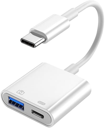 2 IN 1 USB-C male naar USB Female + USB-C Female adapter kabel - voor o.a. telefoon en laptop - wit