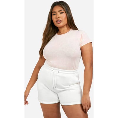 boohoo Dames Plus Washed T-shirt met ronde hals | Baby Roze | Maat: 46