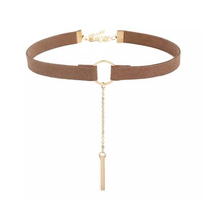 Jomide Choker Retro Suède - Lichtbruin/Goudkleurig
