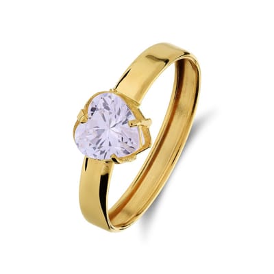 Lucardi Dames Ring hartvorm zirkonia - Ring - Cadeau - 14 Karaat Goud - Geelgoud