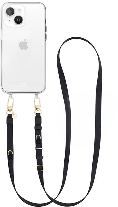 xoxo Wildhearts siliconen hoesje - Geschikt voor iPhone 15 Plus hoesje - Lanyard Strap (Black) - Transparant telefoonhoesje - Hoesje met koord - stevig telefoonkoord - lang koord - Zwart