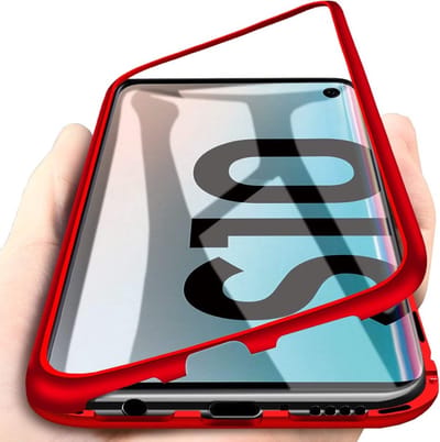 Hoesje voor Samsung Galaxy S10 - Rood Magnetische hoes 360 bescherming Metaal voor / achter glasbestendig