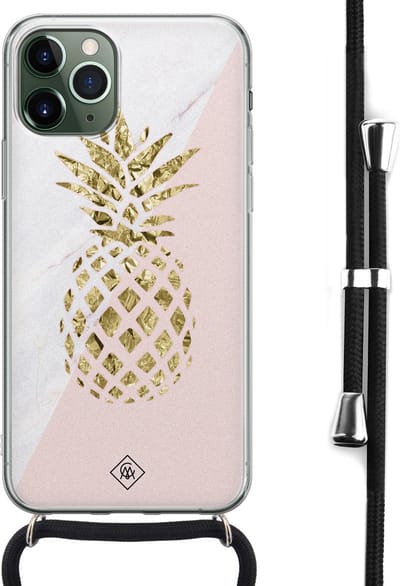 Casimoda® hoesje met koord - Geschikt voor iPhone 11 Pro - Ananas - Afneembaar koord - Siliconen/TPU - Roze