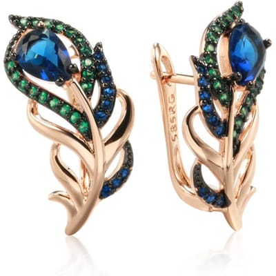 Blauwe Natuurlijke Zirkoon Hangende Oorbellen Voor Dames Roségoud En Zwart Plating Vintage Kristallen Blad Dagelijkse Fijne Sieraden beige