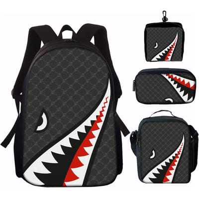 1/2/3/4/5 STuks Trendy Rugzak Set met Haai Grafisch Design | Perfect voor School & Dagelijkse Avonturen