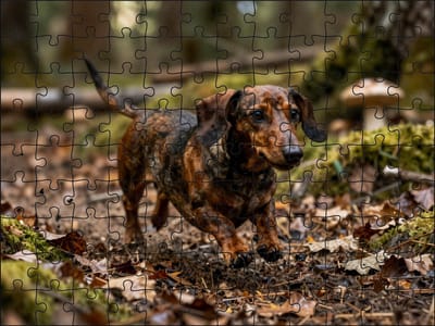 Puzzel Teckel in het bos | 120 stukjes | Dierenpuzzel | Hondenpuzzel