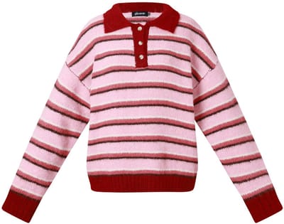 Comfortabele Gebreide Polyester Damestrui met Polokraag en Strepenpatroon - Bruin - Maat L/XL