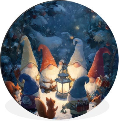 WallCircle - Wandcirkel - Muurcirkel - Winter - Gnooms - Eekhoorns - Meerkleurig - Aluminium - Dibond - 30x30 cm - Binnen en Buiten