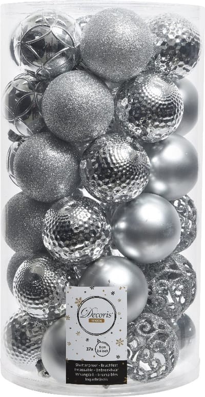 Kerstballenmix Ø 6 cm - Zilver