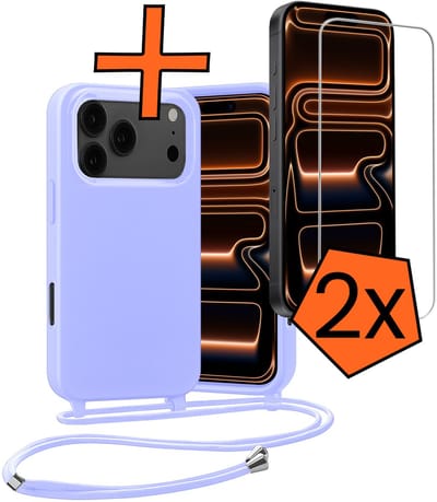 Hoesje Geschikt voor iPhone 17 Pro / 18 Pro Hoes Met Telefoonketting Met 2x Screenprotector - Backcover Geschikt voor iPhone 17 Pro / 18 Pro Case Met Koord - Lila
