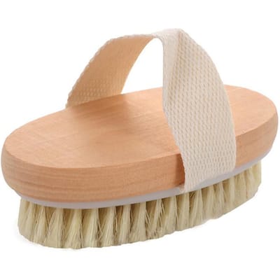 2-in-1 Body Massageborstel voor Droge Huid Natuurlijke Borstelharen Dode Huid Verwijderaar Anti Cellulitis Exfolieert Bloedcirculatie Massagehulpmiddelen beige