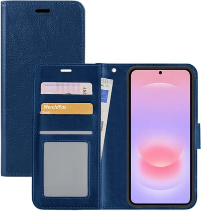 Hoesje - Met Pasjeshouder - Geschikt voor Samsung Galaxy A37 - Luxe Bookcase Portemonee - Flip Case - Kunstleer Book Case - Flipcase - Book Cover - Walletcase - Portemonneehoes - Donkerblauw