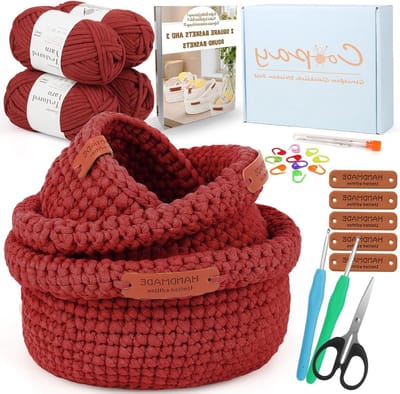 Beginner Haakset met 3 Maten - Rond Haakpatroon voor Haken, Wol en Mandjes voor Beginners