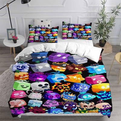Blox Fruits Beddengoedsets Bedsprei Dekbedovertrek Kussensloop 2-3 Stuks Sets Eenpersoons Tweepersoons Groot Formaat Slaapkamerdecoratie EU Single 135x200cm