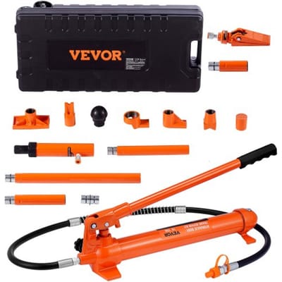 VEVOR hydraulische autokrik met luchtpomp, 10 ton, lucht-hydraulische krik, 135 mm slag, rood, incl. verlengstukken van 100 / 195 / 300 / 500 mm, elektrostatische poedercoating, autoreparatie