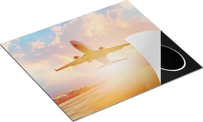 Chefcare Inductie Beschermer Vliegtuig Stijgt op het Landingsbaan met Zon - 60x50 cm - Afdekplaat Inductie - Kookplaat Beschermer - Inductie Mat