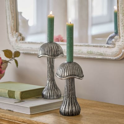 LOBERON Kaarsenhouder set van 2 Mavinas antiekzilverkleurig