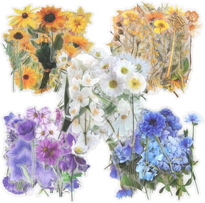 Set van 200 Vintage Bloemen Stickers, Waterproof en Transparant, Perfect voor Journals en Albums, Aesthetic Decoratie met 100 Unieke Ontwerpen