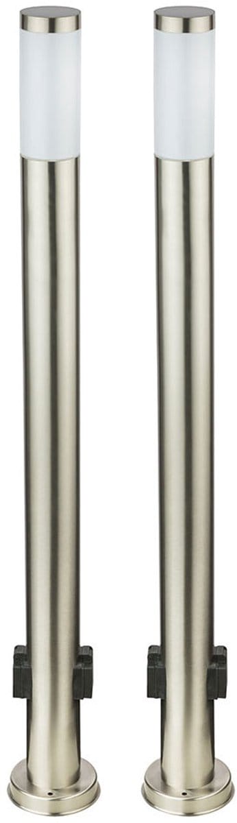 Set van 2 vloerlampen Stroomverdeling IP44 buitencontactdozen roestvrij staal zilver