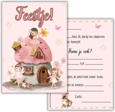 Uitnodigingen Kinderfeestje Elfjes - Set van 6 Verjaardagskaarten