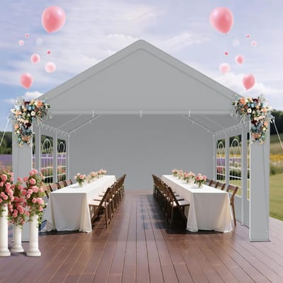 Robuuste Partytent - Feesttent Paviljoen - Feestelijke Bijeenkomsten - Waterdicht PE Dak - 4 x 6 Meter - Grijs