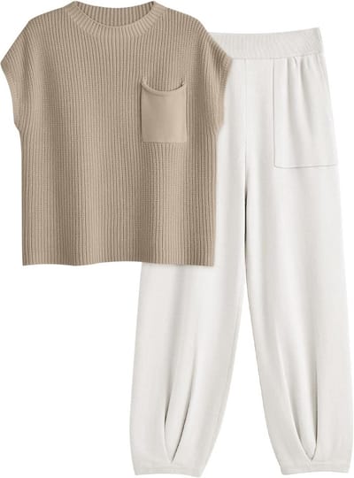 Dames Lounge Set Gebreide Trui en Broek Trendy Comfortabele Tweedelige Set