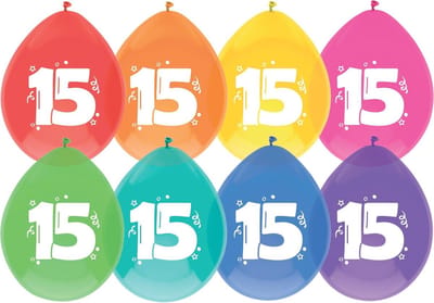 Haza Original Ballonnen Multicolor Met Opdruk "15" 30 Cm 8 Stuks