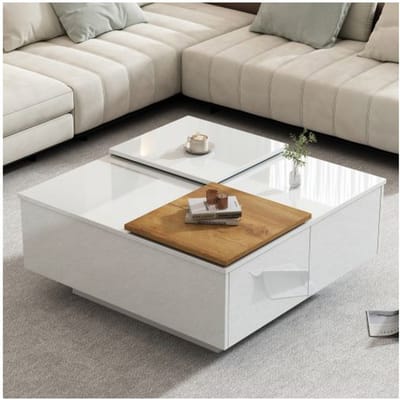Salontafel - MUVOE - Modern - Glanzend wit hout - 75x75 cm - Max. belasting. 30 kg wit