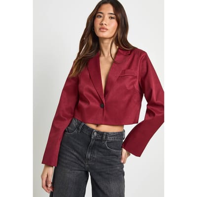 boohoo Dames Boxy Crop Blazer | Burgundy | Maat: 8
