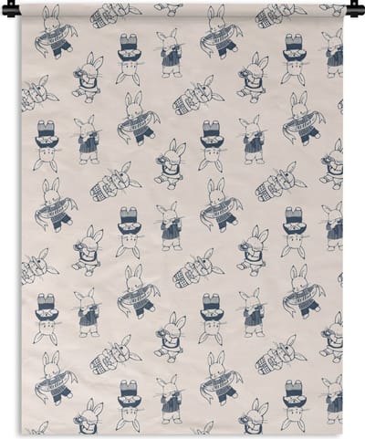 Wandkleed - Wanddoek - Konijnen - Vintage - Patronen - 150x200 cm - Wandtapijt