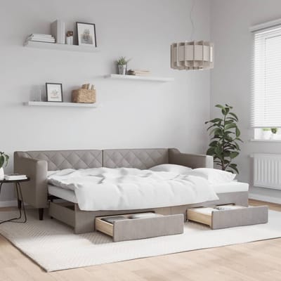 vidaXL - Slaapbank - met - onderschuifbed - en - lades - 80x200 - cm - stof - taupe