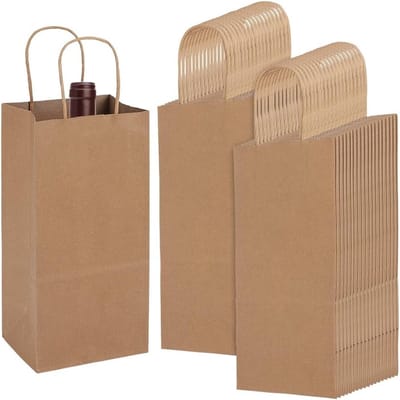 110 Stuks Papieren Wijnzakken, Bruine Cadeautassen met Handvatten voor Feestjes, Verjaardagen en Winkelen - 5 x 3.9 x 10.7 inch