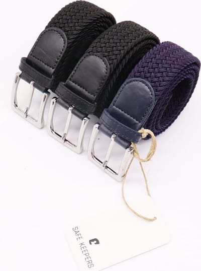 Safekeepers 3 stuks Elastische broekriem Stretch riem - Vlecht riem - Gevlochten riem - Elastiek riem - unisex - Kleur 2 zwart en 1 blauw