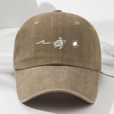 Baseballpet met Schildpadpatroon Gedrukt Voor Dagelijkse Casual Stijl, Modieuze Strand Buiten Anti-Knikkende Eendenbekpet voor Mannen en Vrouwen Adjustable kaki