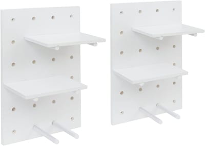 Set van 2 wandpanelen MCW-P24, wanddecoratie wandrek stekbord, 4 niveaus ophanging 60x40cm MVG ~ wit