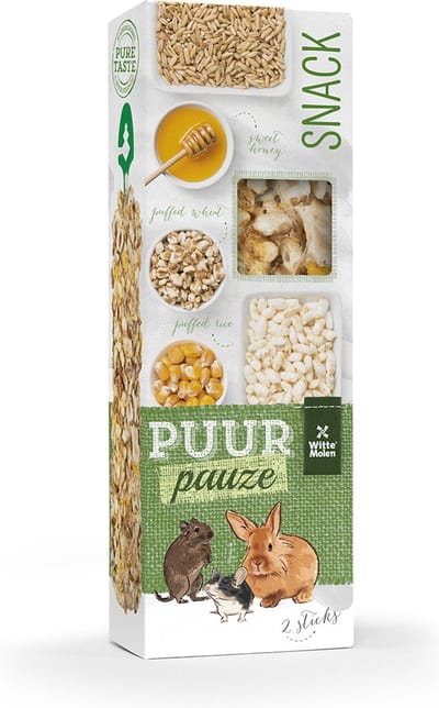 Witte Molen - Knaagdierensnack - Knaagdier - Puur Pauze Sticks Gepofte Rijst & Honing 110gr - Tray - 2st