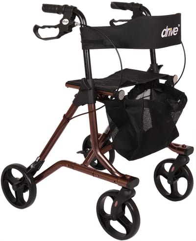 Rollator Torro - Rood - Lichtgewicht (6,9 kg) - Opvouwbaar - Hoge zithoogte - Lekvrije banden - Inclusief rugsteun, stokhouder en netje - Gebruikerslengte: 160 tot 185 cm