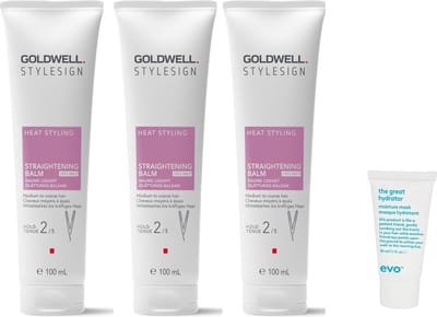 3 x Goldwell - Stylesign Straightening Balm - 100 ml + WILLEKEURIG Travel Size