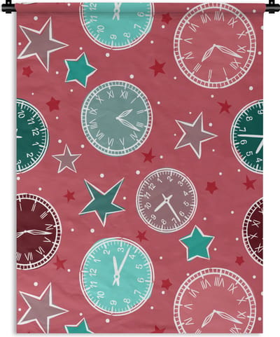 Wandkleed - Wanddoek - Klok - Roze - Patronen - Sterren - 90x120 cm - Wandtapijt
