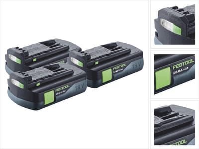 Festool accuset 3x BP 18 Li 3,0 C accu 18 V 3,0 Ah / 3000 mAh Li-Ion ( 3x 577658 ) met laadindicator